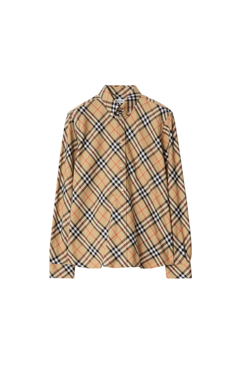 Burberry Relaxed Fit Check Cotton Flannel Shirt, Alternate, color, Sand Beige