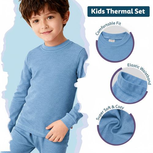 City Threads Boys Soft & Cozy Thermal Long Johns 2-piece Set In Blue