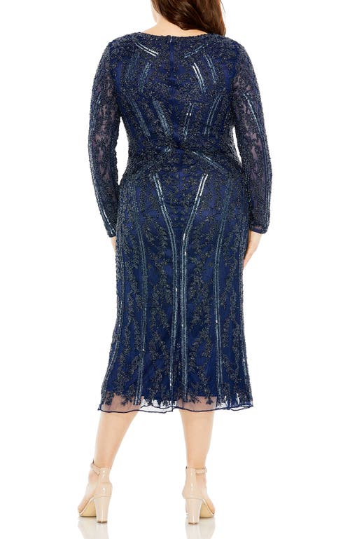 Mac Duggal V-neck Sheer Embellished Mesh Gown In Blue