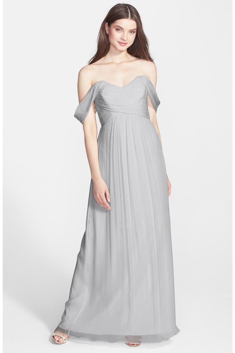 Convertible Crinkled Silk Chiffon Gown, Main, color, DOVE