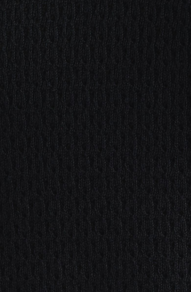 Reigning Champ Victor Johnny Collar Cotton & Linen Mesh Stitch Polo Sweater, Alternate, color, Black