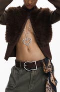 Desigual Faux Fur Ribbed Sweater Jacket
