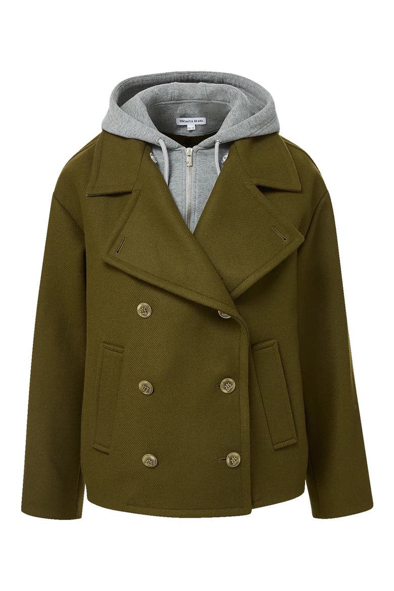 Franklin Double Breasted Wool Blend Coat with Dickey, Alternate, color, CYPRESS