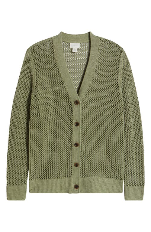 Shop Caslonr Caslon(r) Open Stitch V-neck Cotton Cardigan In Olive Acorn