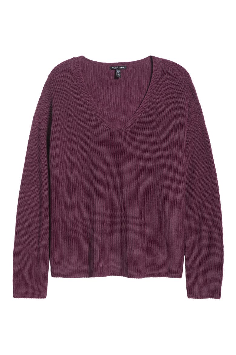 V-Neck Organic Cotton & Tencel Lyocell Sweater, Alternate, color, PURPLE CARROT