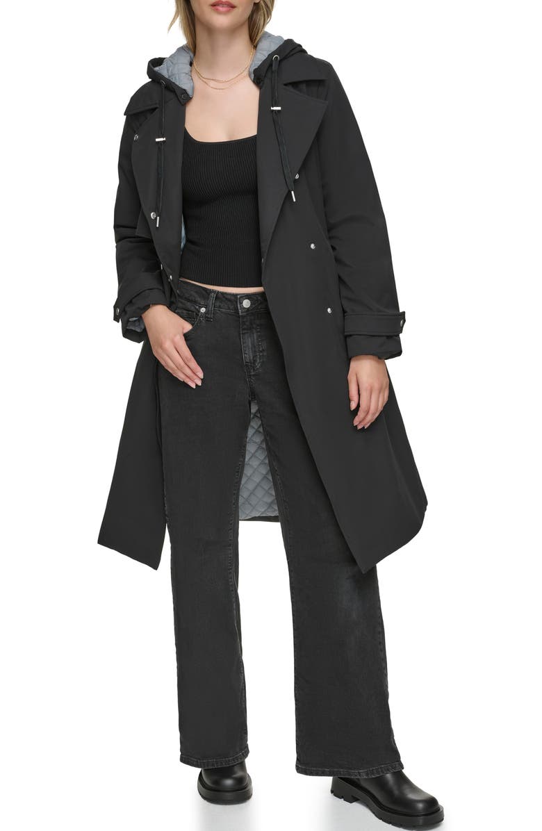 Andrew Marc Water Resistant Belted Trench Coat, Alternate, color, Black