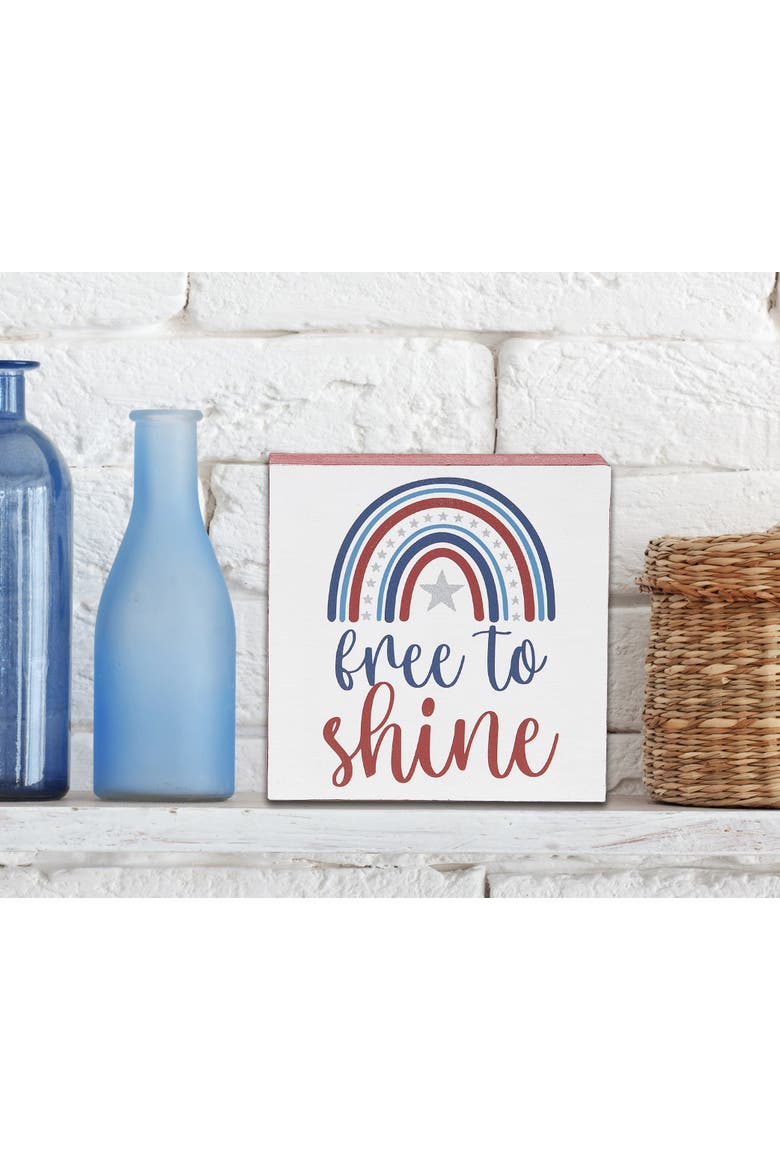"Free to Shine" Rainbow Decorative Shelf Block Figurine 4.75", Alternate, color, White