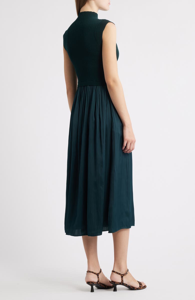 Vince Camuto Mixed Media Midi Dress, Alternate, color, Hunter