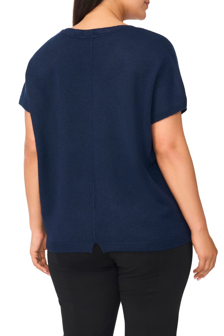 V-Neck Short Sleeve Sweater, Alternate, color, CLASSIC NAVY