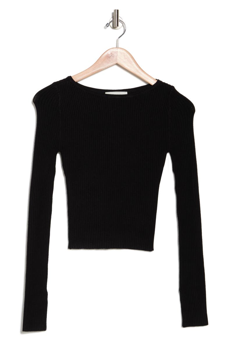 Amiri Stripe Boat Neck Crop Sweater, Alternate, color, BLACK