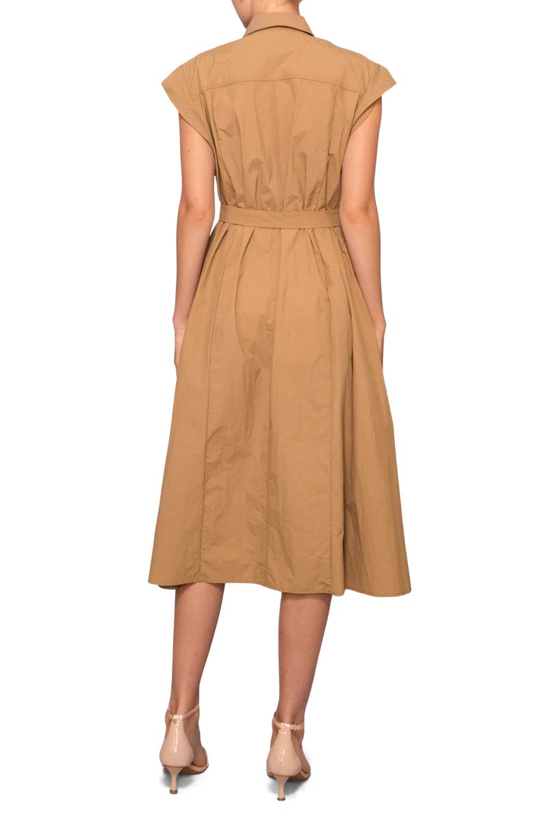 MELLODAY Cap Sleeve Midi Shirtdress, Alternate, color, Tan