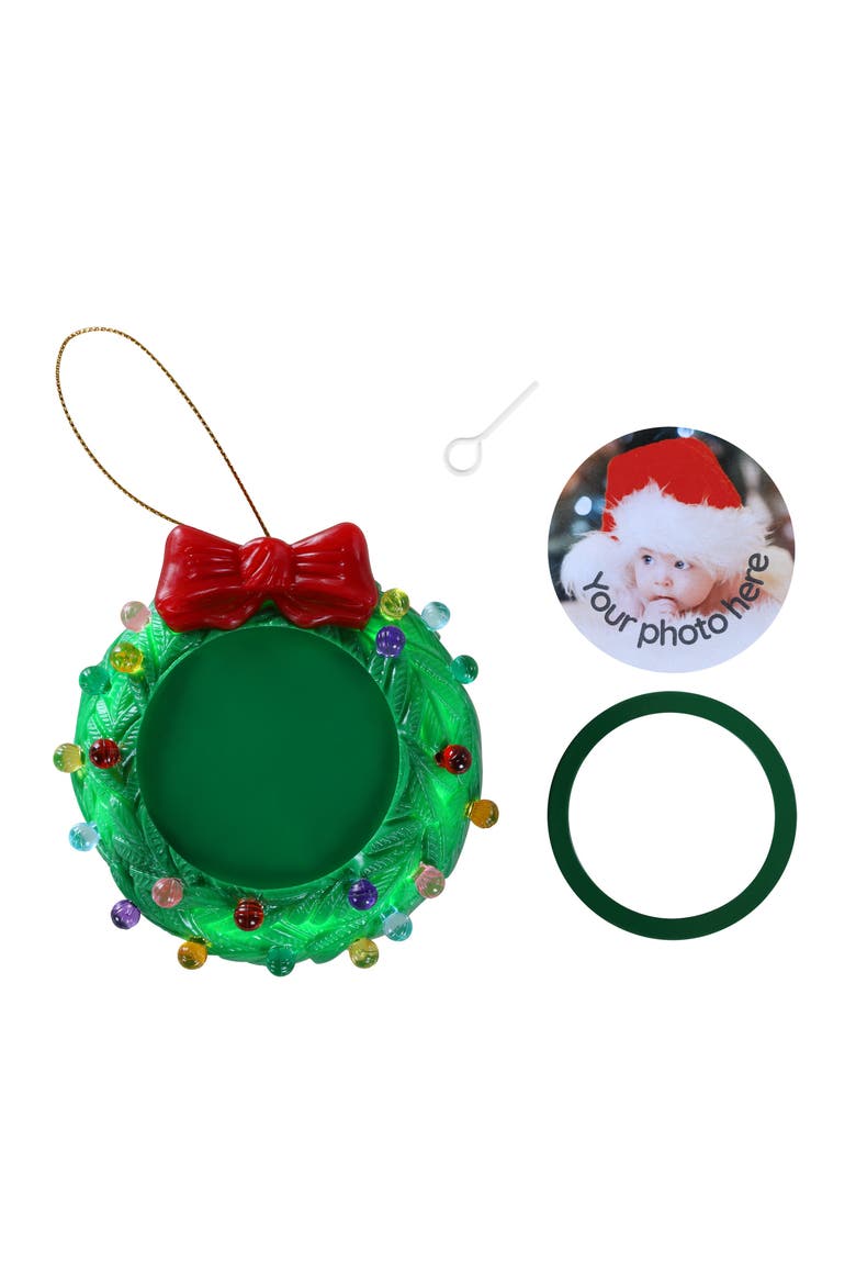3 in. Green Wreath Picture Frame Recordable Ornament, Alternate, color, Multicolor