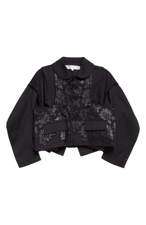 Tao Comme Des Garçons Mixed Media Crop Jacket In Black
