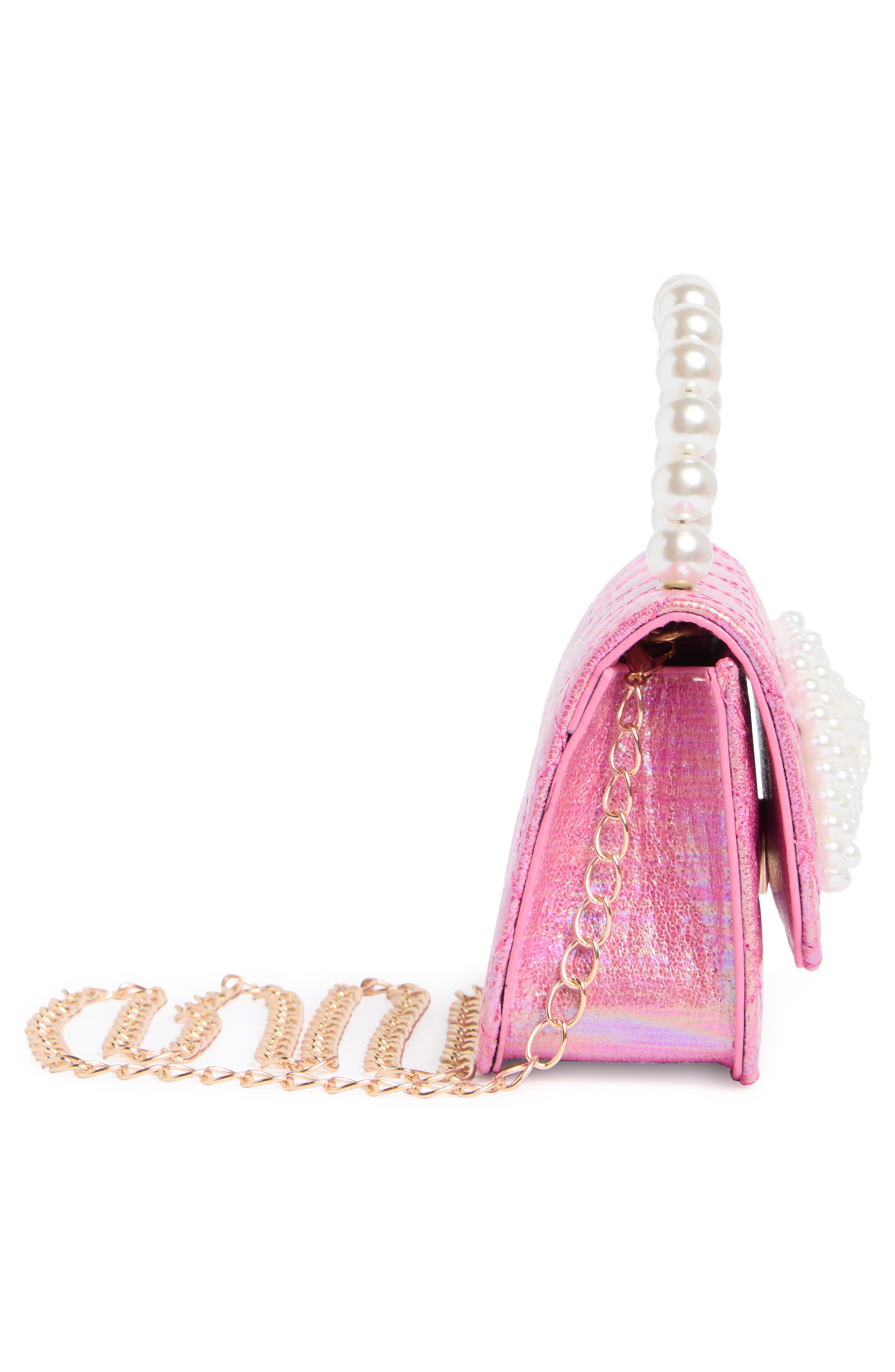 Piper & Jax Kids' Faux Pearl Bow Quilted Handbag, Alternate, color, Pink