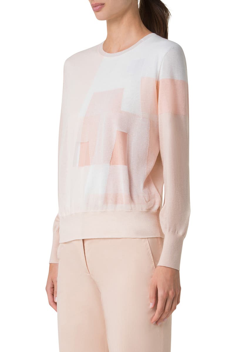 Akris Intarsia Trapezoid Cotton & Silk Blend Sweater, Alternate, color, Seashell