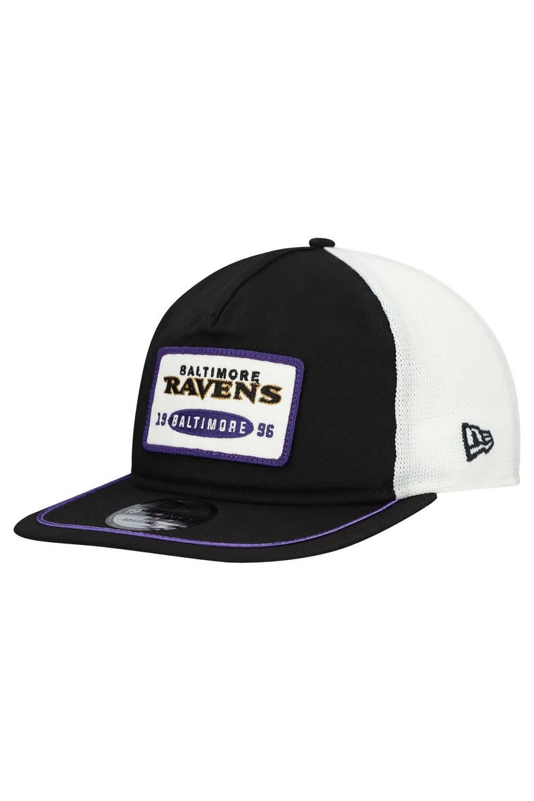Men's New Era Black/White Baltimore Ravens Patch 19TWENTY Adjustable Hat, Main, color, Black