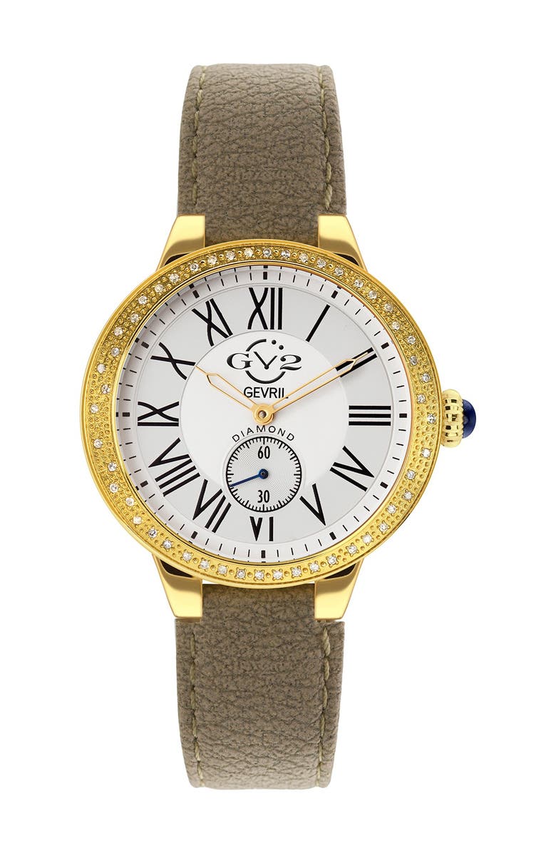 GEVRIL Women's GV2 Astor Diamond Bezel Khaki Vegan Strap Watch, 40mm - 0.27 ctw, Main, color,