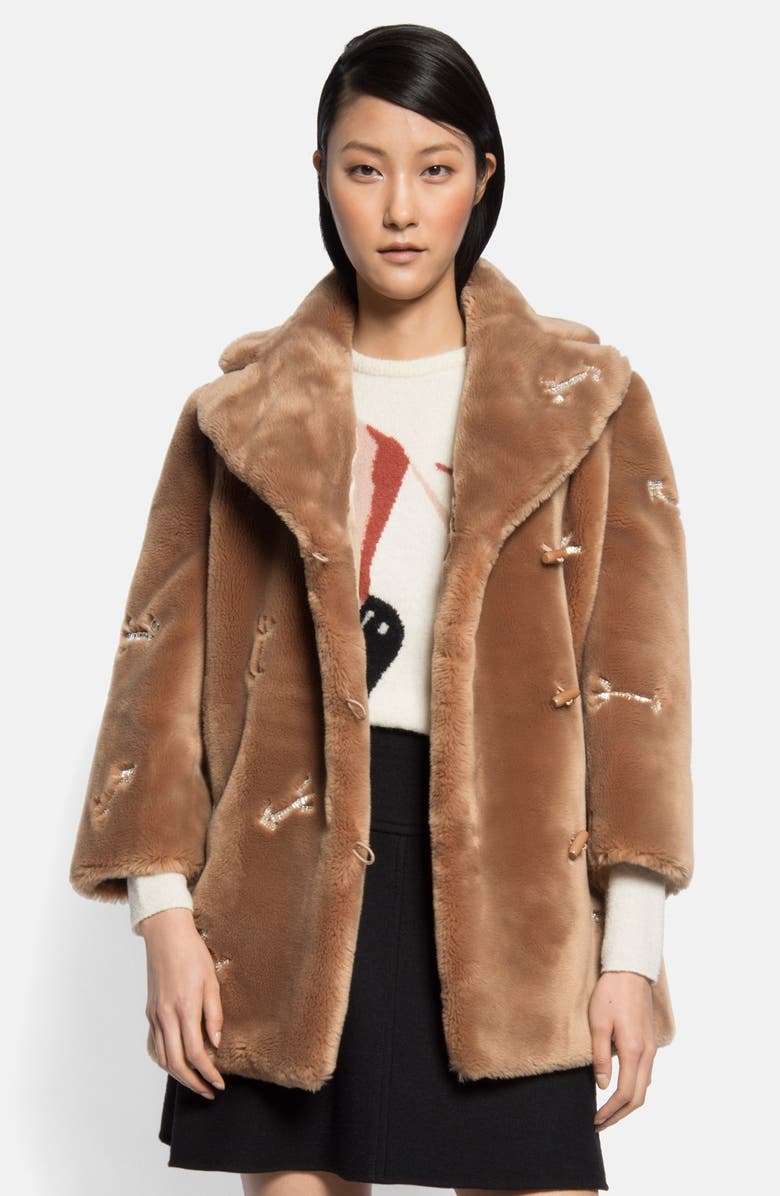 Carven Embellished Faux Fur Coat, Main, color, 