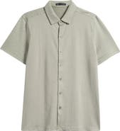 Robert Barakett Nino Herringbone Short Sleeve Cotton Knit Button-Up Shirt