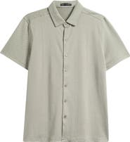 Robert Barakett Nino Herringbone Short Sleeve Cotton Knit Button-Up Shirt
