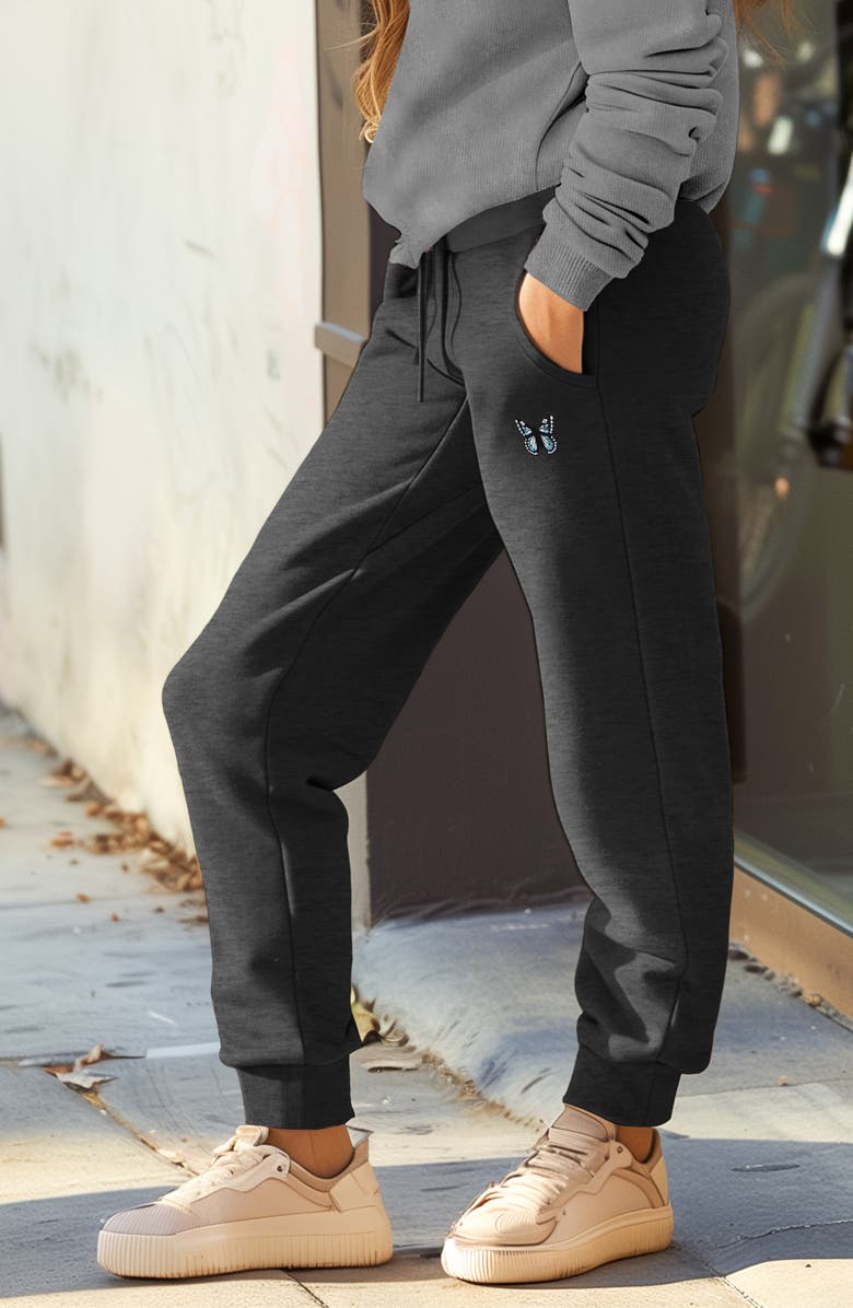 Dalix Womens Butterfly Midweight Fleece Jogger Pant, Alternate, color, Charcoal Htr