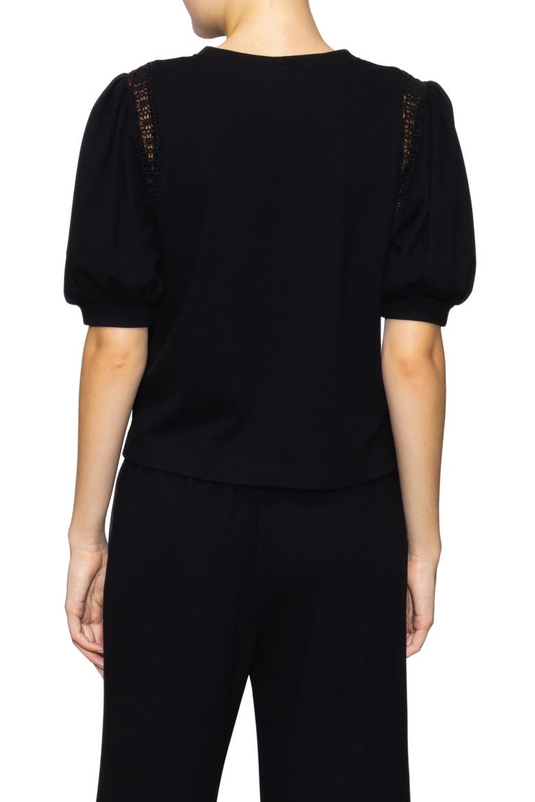 Lace Inset Puff Sleeve Top, Alternate, color, BLACK