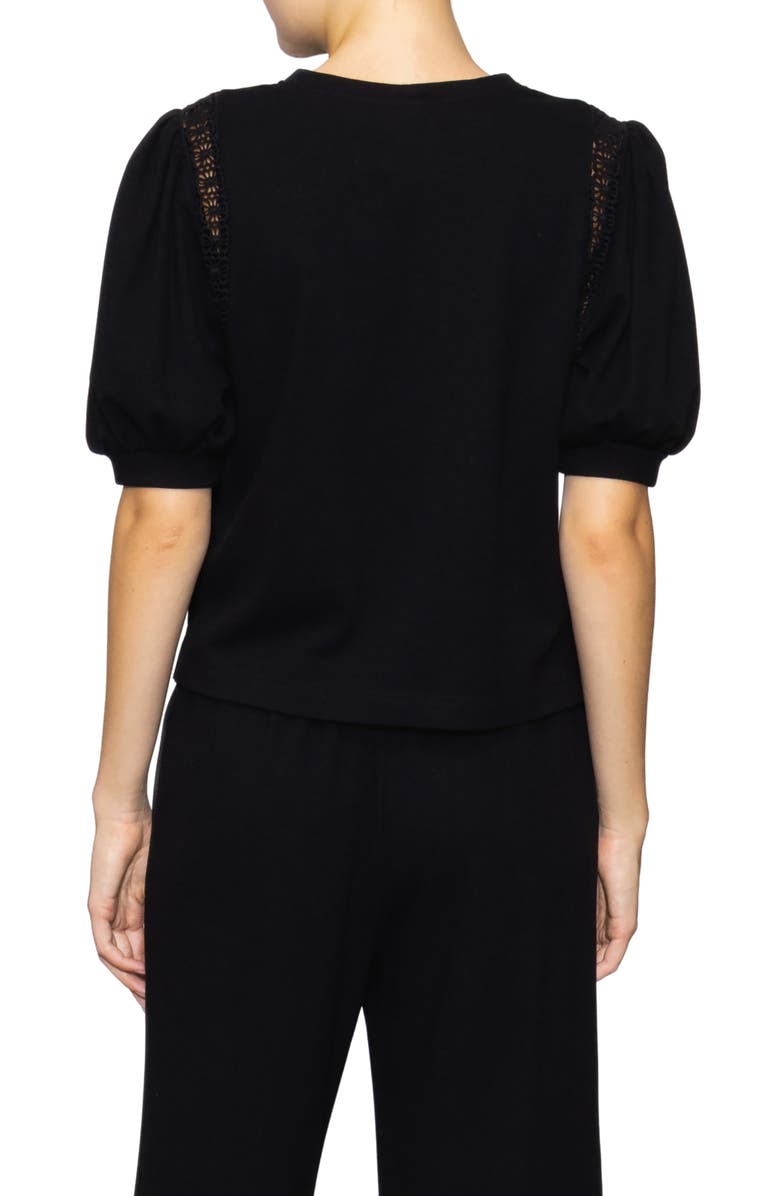 MELLODAY Lace Inset Puff Sleeve Top, Alternate, color, Black