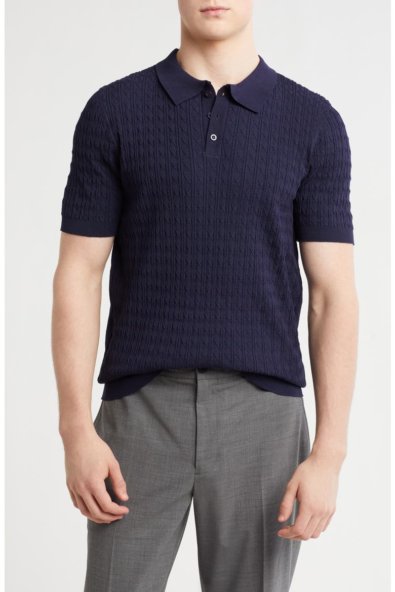Textured Sweater Knit Polo, Main, color, NAVY