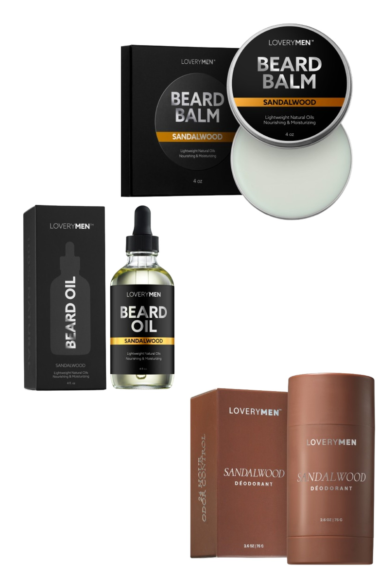 Lovery Sandalwood Grooming Set - Beard Oil, Balm & Deodorant Trio, Main, color, NO COLOR