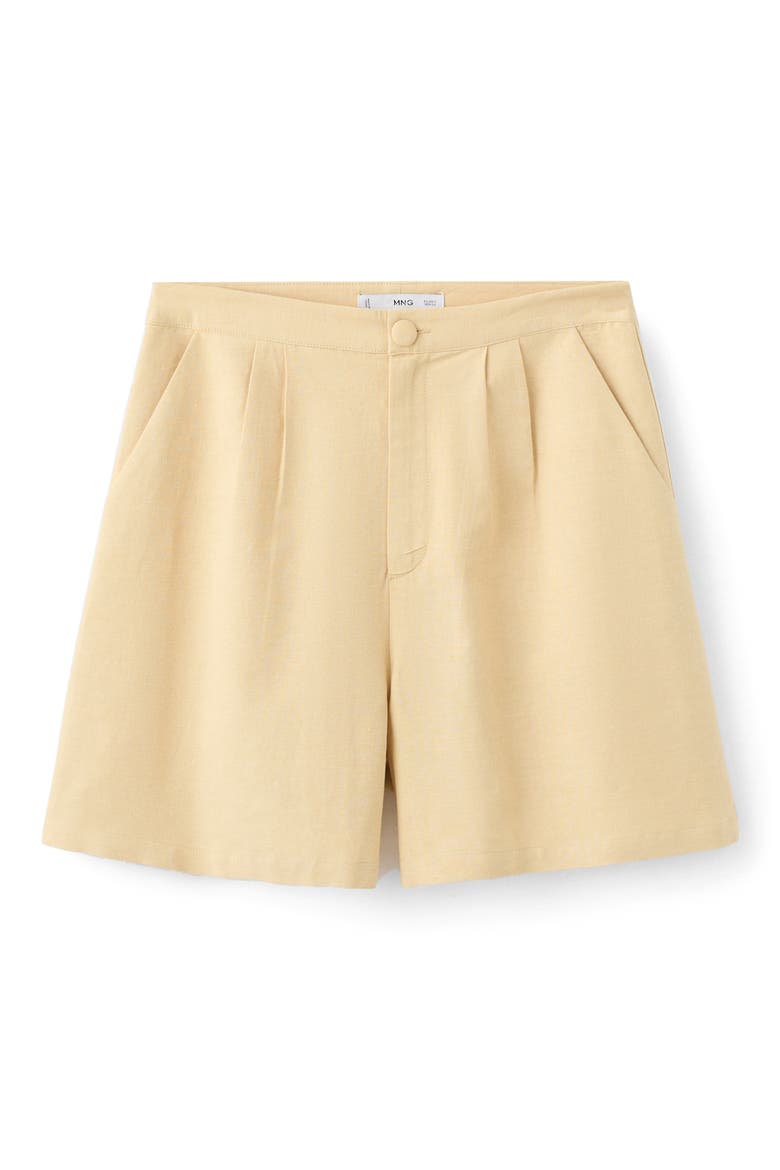 Pleated Straight Fit Cotton & Linen Blend Bermuda Shorts, Alternate, color, MUSTARD