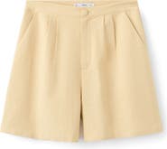 MANGO Pleated Straight Fit Cotton & Linen Blend Bermuda Shorts