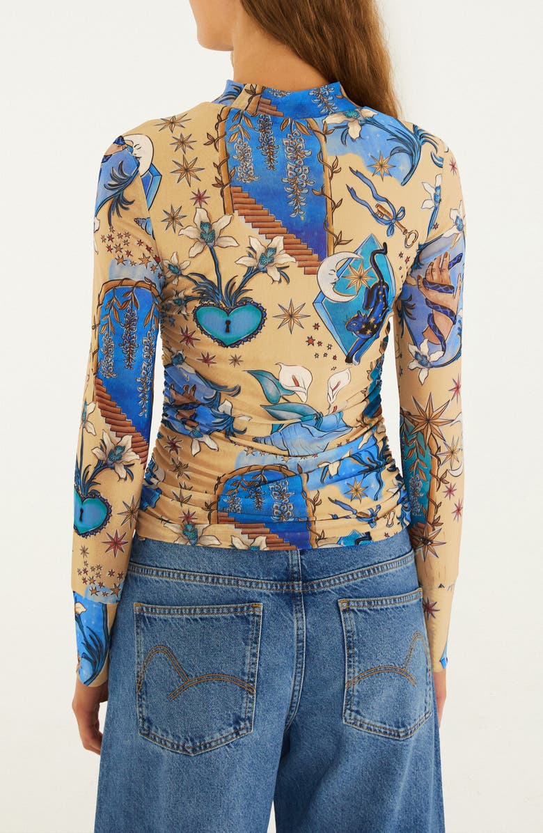 FARM Rio Mystical Sand Mixed Print Tulle Top, Alternate, color, Blue