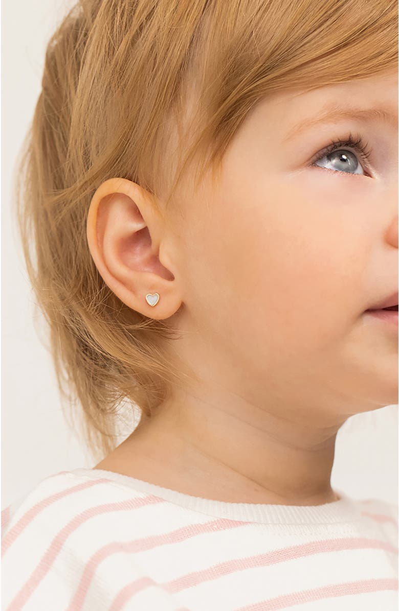 In Season Jewelry 14k Mother of Pearl Heart Earrings, Alternate, color, White