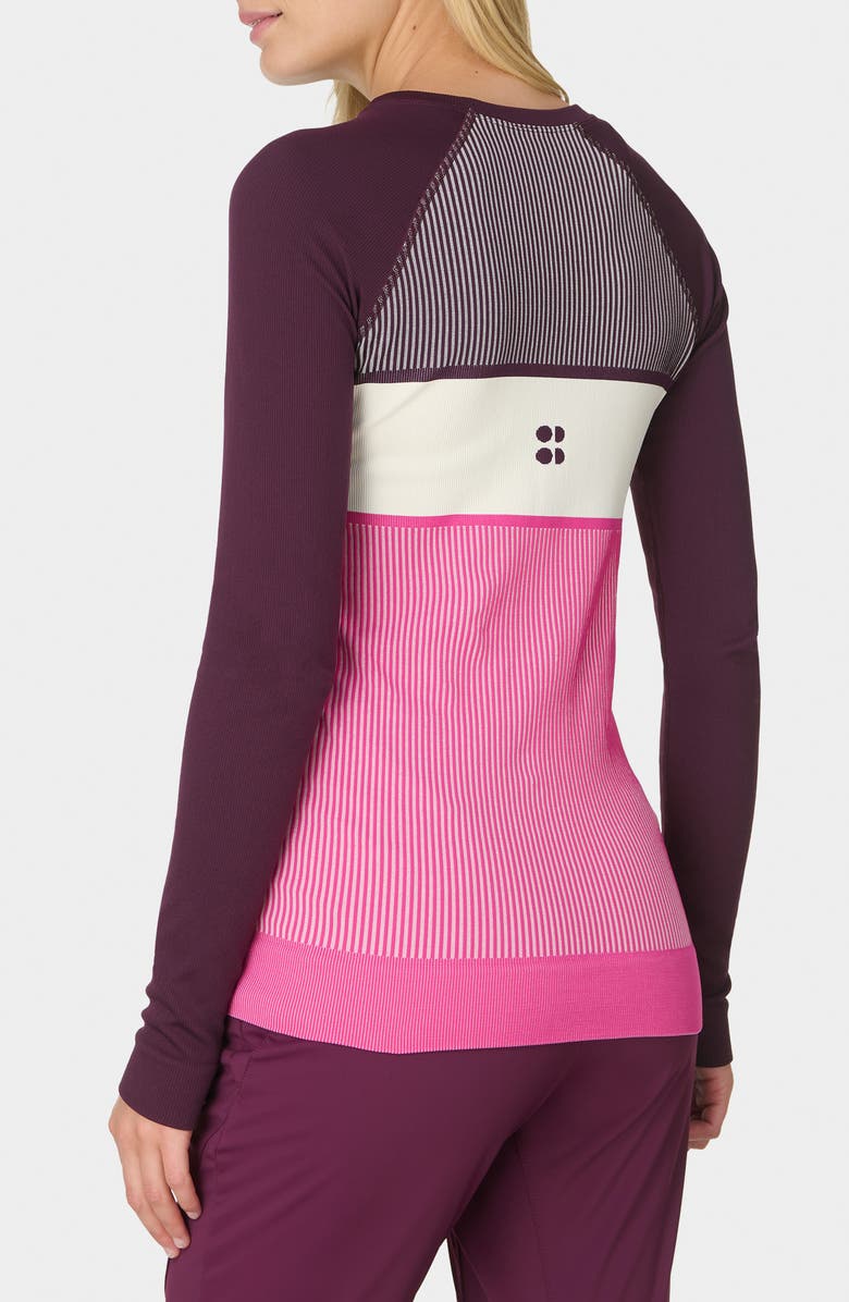 Sweaty Betty Rib Base Layer Long Sleeve Shirt, Alternate, color, Purple Ski Stripe Print