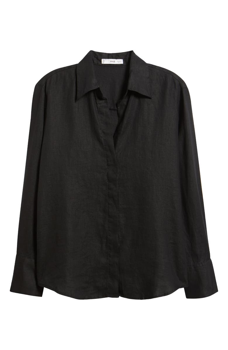 MANGO Oversize Linen Shirt, Alternate, color, Black