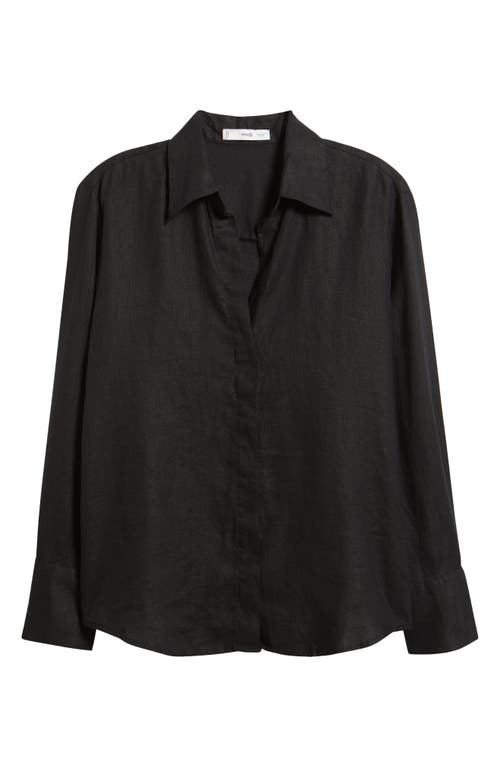 Mango Oversize Linen Shirt In Black