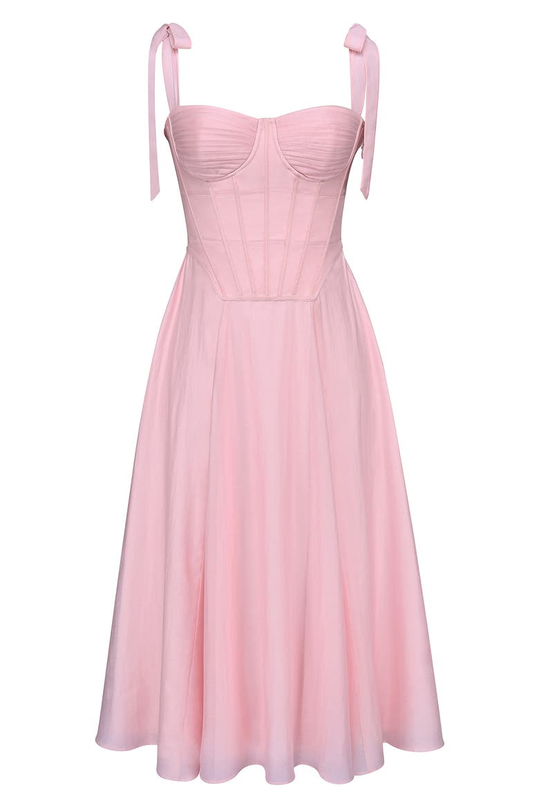 Leia Tie Strap Corset Midi Dress, Alternate, color, PINK