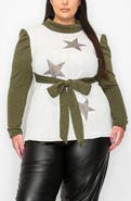 L I V D Britt Star Tie Waist Puff Shoulder Sweater