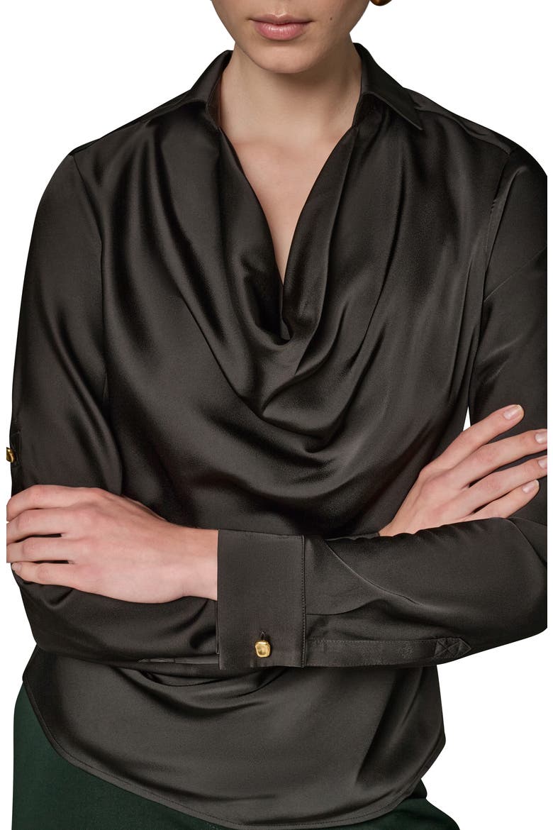 Cowl Neck Top with Roll Sleeves, Alternate, color, BLACK