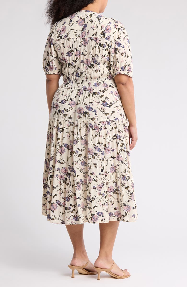 Melrose and Market Crinkle Midi Dress, Alternate, color, Ivory- Blue Prim Bloom