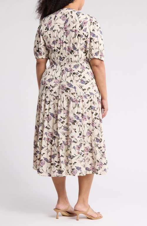 Melrose And Market Crinkle Midi Dress In Ivory- Blue Prim Bloom