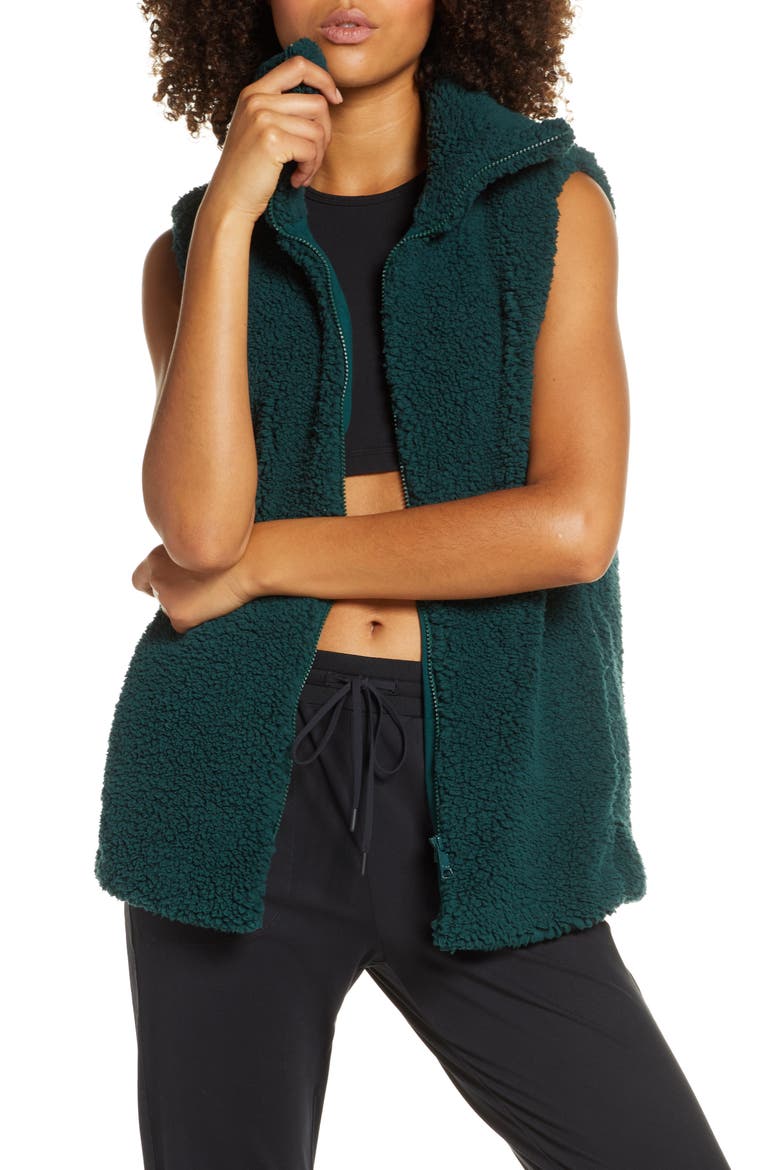 Cozy High Pile Fleece Vest, Main, color, GREEN PONDEROSA