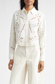 Veronica Beard Aderes Floral Cutout Button-Up Shirt