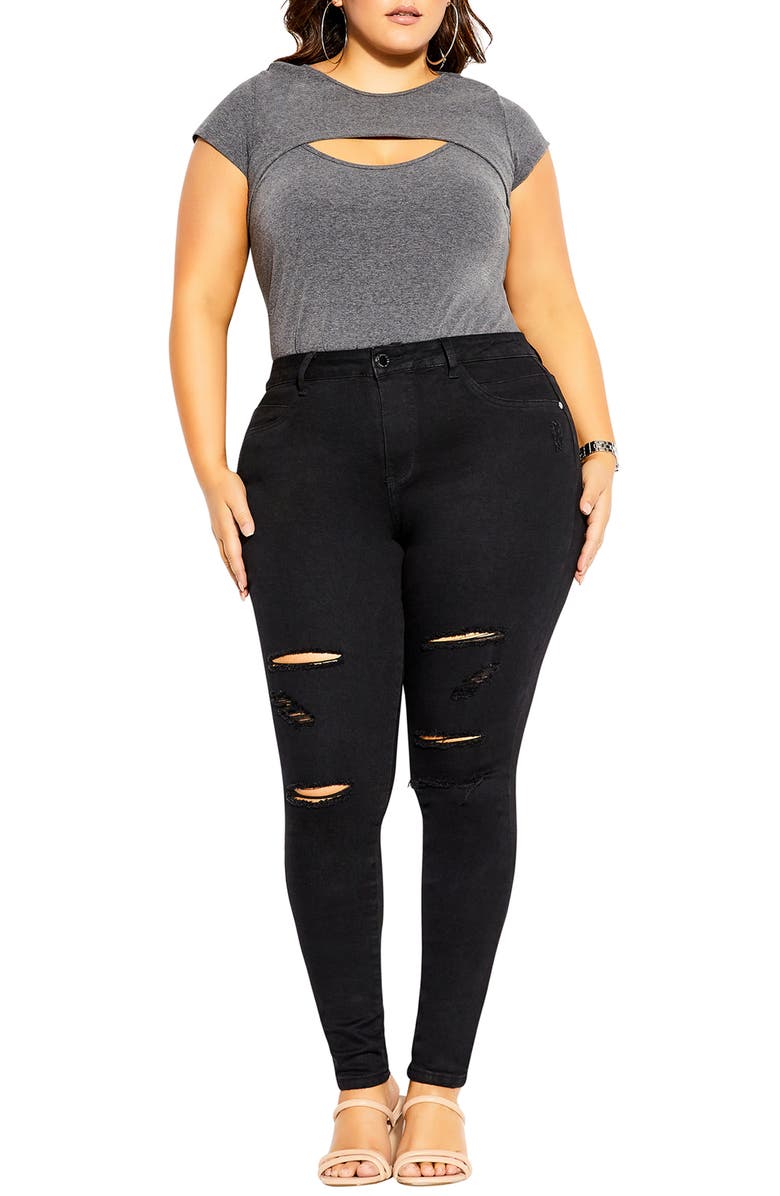 City Chic Rock 'n' Roll Ripped Skinny Jeans, Alternate, color, 
