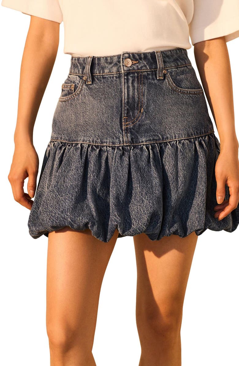 NEXT Puffball Denim Miniskirt, Main, color, Blue
