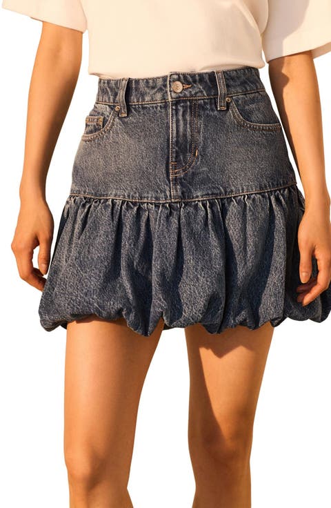 Puffball Denim Miniskirt
