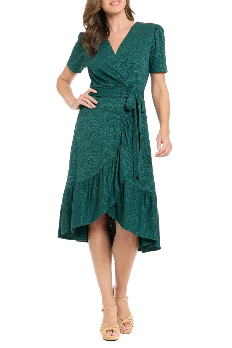 Ruffle Faux Wrap Midi Dress, Main, color, SEA MOSS
