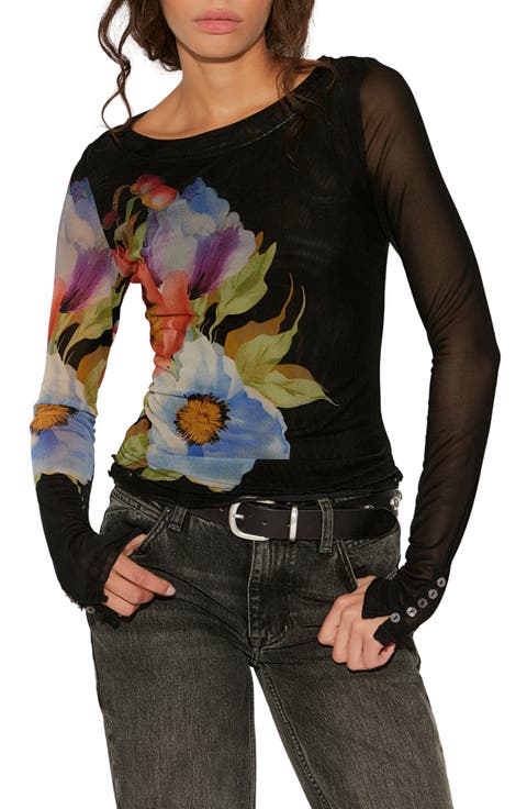 Lilly Print Long Sleeve Mesh Top