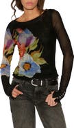 Free People Lilly Print Long Sleeve Mesh Top