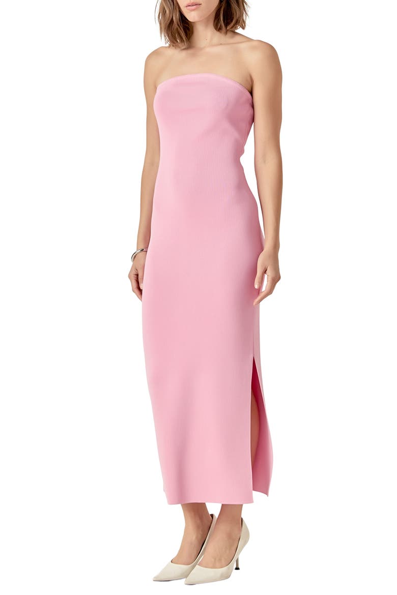 Strapless Knit Midi Dress, Alternate, color, PINK